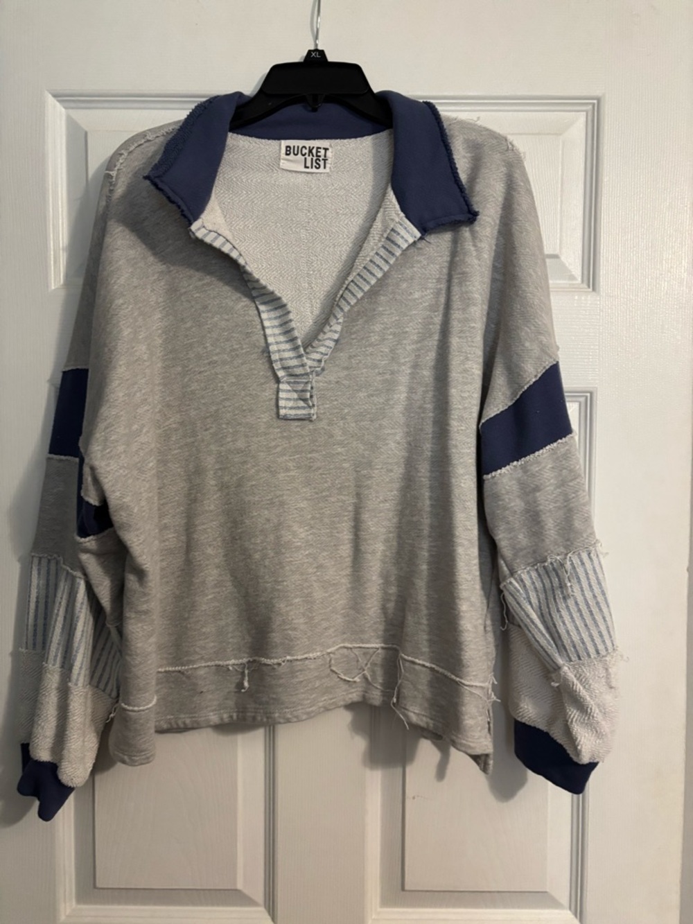BUCKETLIST Gray Pullover with Navy Trim